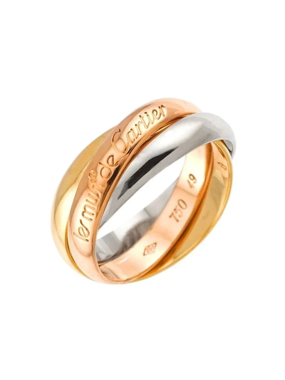 Cartier Trinity MM 49 Ring 18k YG WG PG Triple Strand Suri Gold